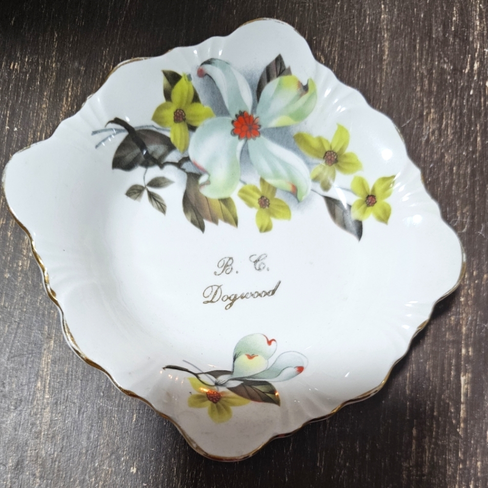Vintage B C Dogwood Trinket Dish by Windsor Bone China Made in England